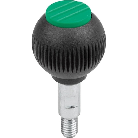 Kipp Spherical Knob Revolving Size:1, D1=25 D=M06X10, Plastic Black, Comp:Stainless, Cap:Green Ral6032 K0254.01062